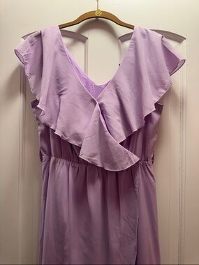 NEED GONE - Women's Lavender Maxi Dress with Ruffle V-Neck